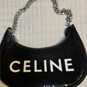 Celine Black Bag with White Logo and Chain